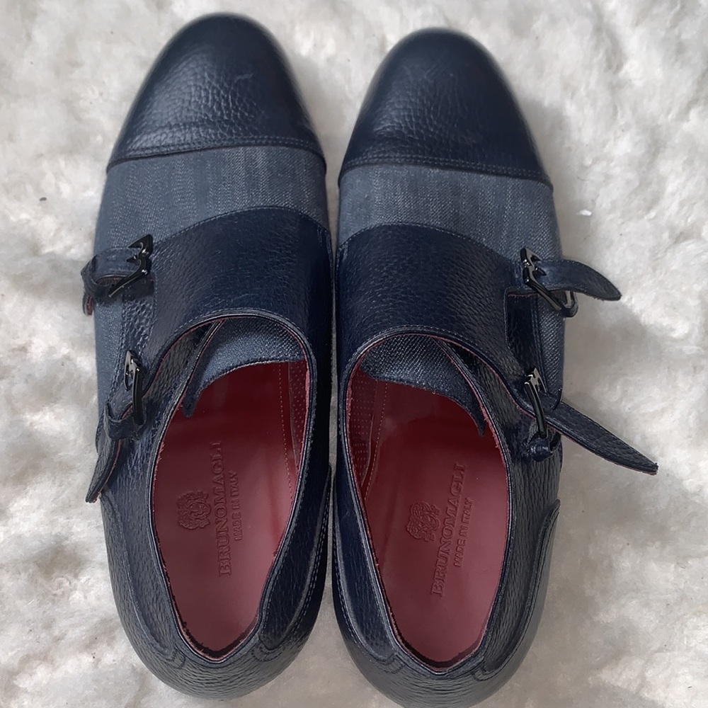 Bruno Magli Monk Strap Leather Denim Men Shoes - Picture 3 of 7